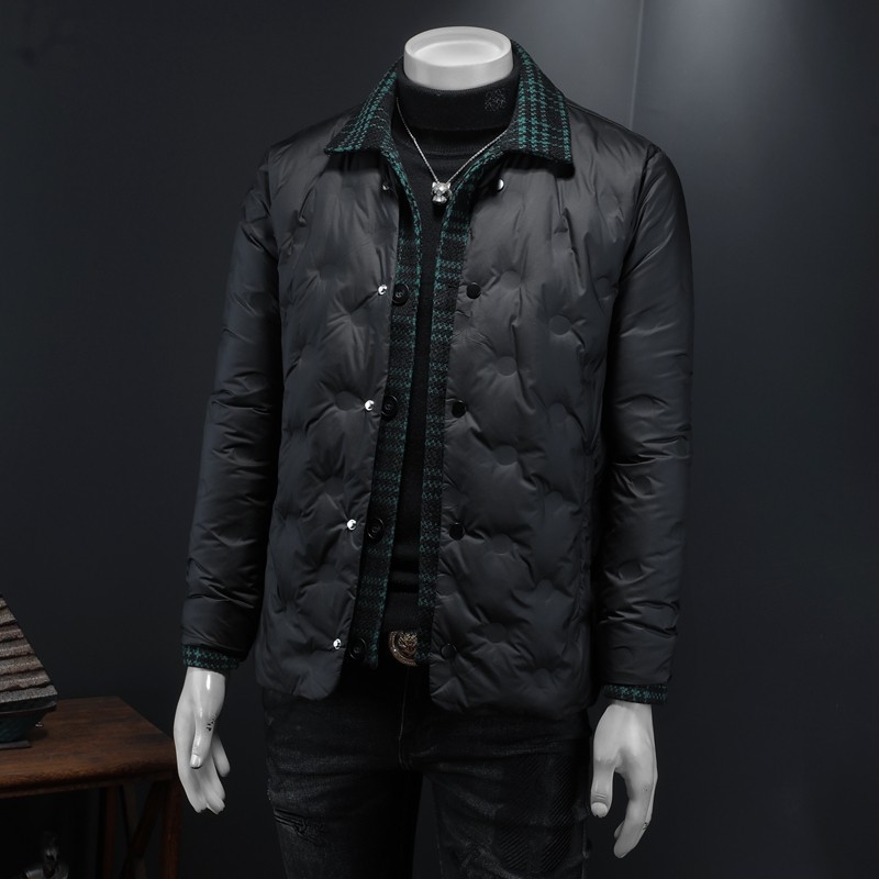 冬季新款呢料拼接假两件羽绒服男士修身质量好730/T88027/P280,男装羽绒服,钱塘730-1