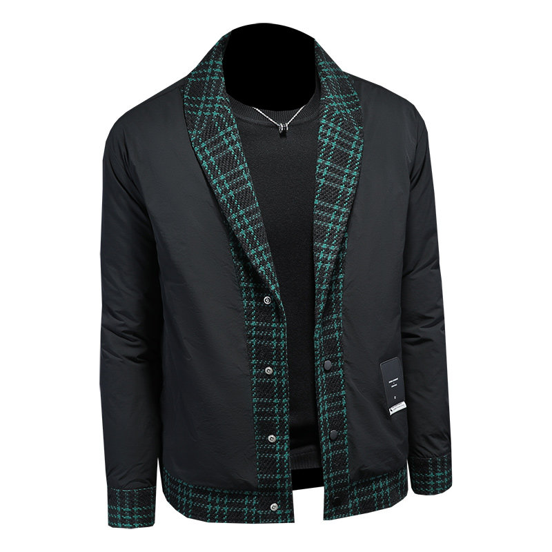 2024冬季呢料拼接青果领羽绒服男士修身QT5027/T88023/P208白底,男装羽绒服,钱塘730-1