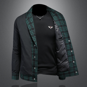 新风格冬季呢料拼接青果领羽绒服男士修身Y88023/P280 大货图片