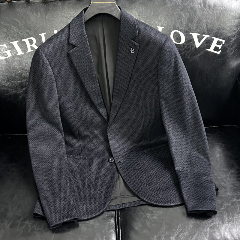 XZ88123/P185羊毛混纺西服外套男商务休闲单西上衣字母暗纹藏青色,男装西服,钱塘730-1