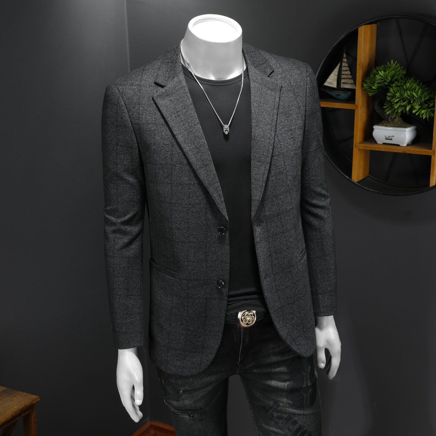 XZ88132/P175新羊毛混纺西服外套男商务休闲单西上衣格子暗纹,男装西服,钱塘730-1
