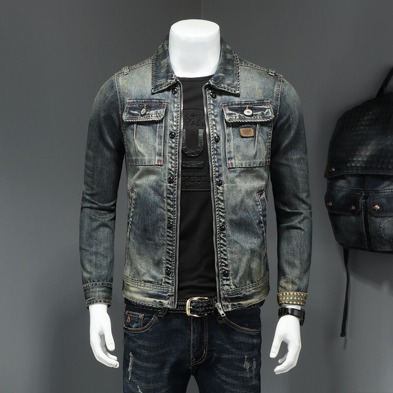 秋天730/H4000/P195 高品质牛仔衣 复古色拉链牛仔服图片