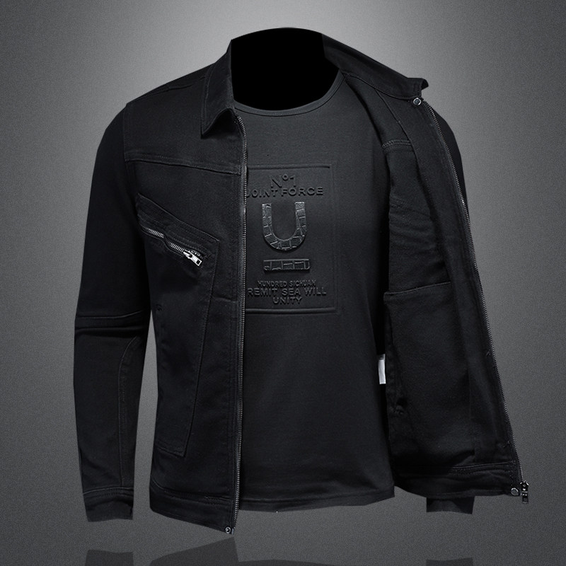 黑金拉链牛仔机车服多拉链QT5027/0886/P205,男装夹克,钱塘730-1