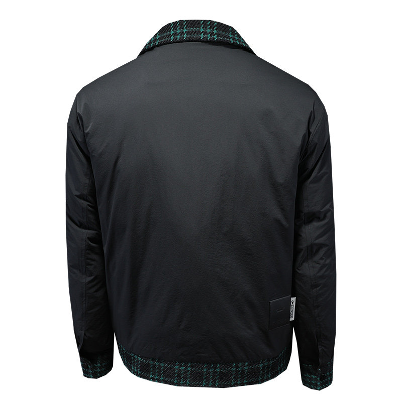 2024冬季呢料拼接青果领羽绒服男士修身QT5027/T88023/P208白底,男装羽绒服,钱塘730-1