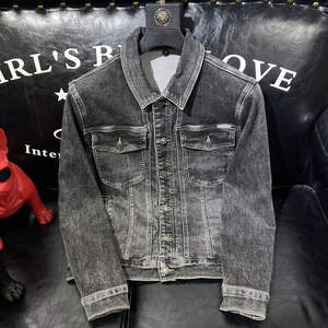 730/F9357/P155 修身韩版简约牛仔外套男士金属装饰 黑灰色沙发图图片