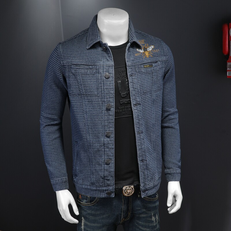 QT5027/H8002/P165刺绣复古做旧牛仔外套男士春款,男装夹克,钱塘730-1