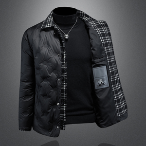新风格冬款呢料拼接假两件羽绒服男士修身质量好730/T88027/P280图片