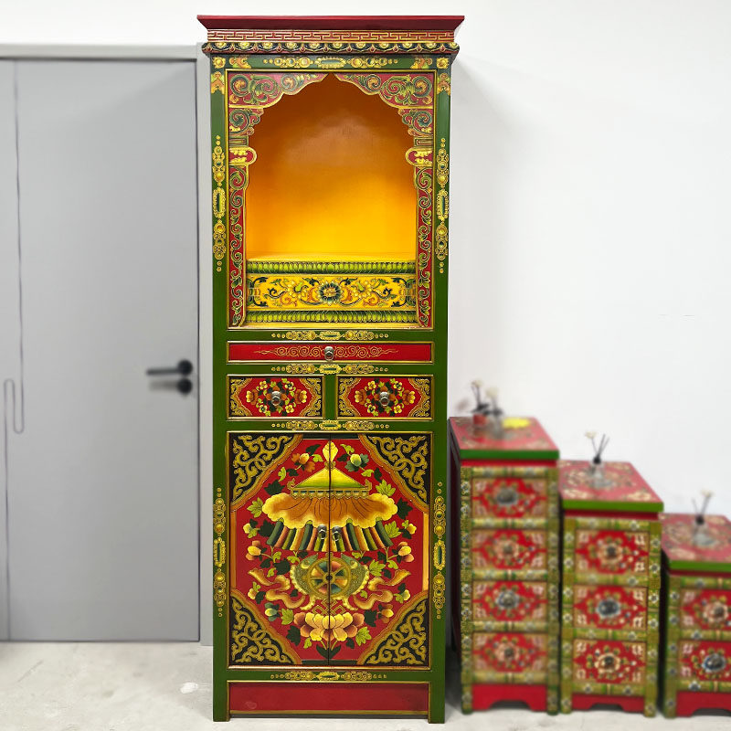 藏式传统佛柜佛龛彩绘手工彩绘供奉柜宗教用品储物柜可定制家具