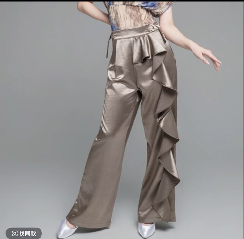 国标舞拉丁舞裤女夏季交谊舞直筒裤拉丁舞国标舞荷叶边舞蹈裤