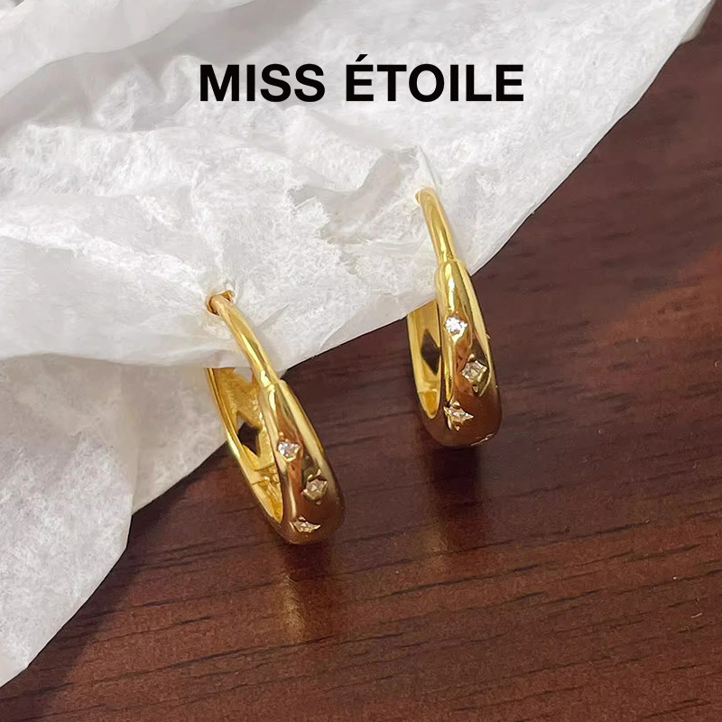 圣诞礼物复古金色纯银镶钻耳环