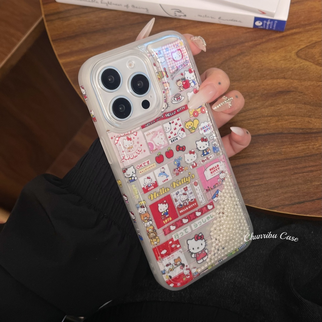 春日部防卫队Fighting｜可爱卡通贴画hellokitty侧边打印适用苹果16手机壳流沙珠ins风iphone15promax/14/13