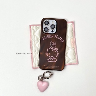 春日部防卫队Fighting｜ins高级感秋冬美拉德色系琥珀粉线条kitty适用苹果16promax手机壳卡通iphone15/14/13