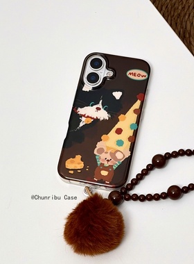 春日部防卫队Fighting｜日韩可爱卡通搞怪趣味奶酪黑猫小老鼠适用苹果16promax手机壳双层印花iphone15/14/13