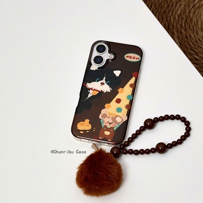 春日部防卫队Fighting｜日韩可爱卡通搞怪趣味奶酪黑猫小老鼠适用苹果16promax手机壳双层印花iphone15/14/13