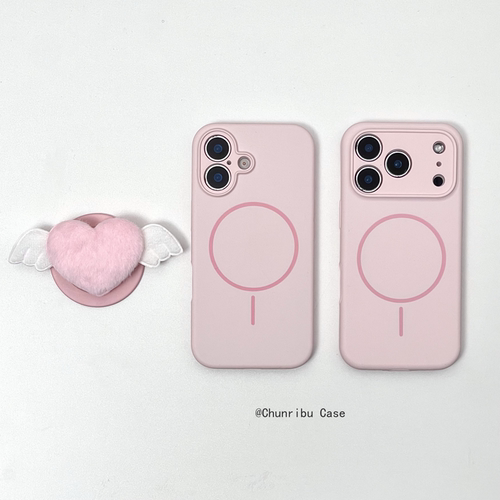 春日部防卫队Fighting｜韩系ins简约液态磁吸少女粉立体爱心翅膀适用苹果17/16promax手机壳iphone15/14/13