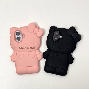 春日部防卫队Fighting｜可爱卡通立体hellokitty全粉纯黑ins适用苹果16手机壳硅胶iphone15promax14/13/12/11
