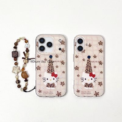 春日部防卫队Fighting｜可爱卡通豹纹星星帽子裙子hellokitty适用苹果17/16promax手机壳韩系iphone15/14/13