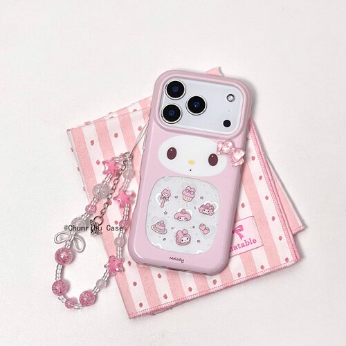 春日部防卫队Fighting｜可爱卡通粉色美乐蒂镂空镭射爱心适用苹果17/16promax手机壳日韩ins风iphone15/14/13