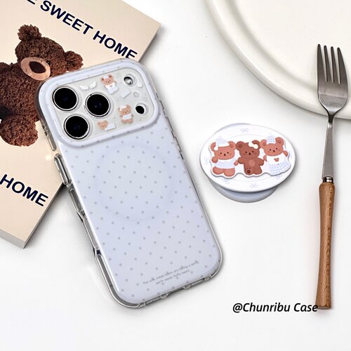 春日部防卫队Fighting｜日韩ins风可爱蓝底波点镜头翅膀睡衣小熊适用苹果17/16promax手机壳磁吸支架iphone15