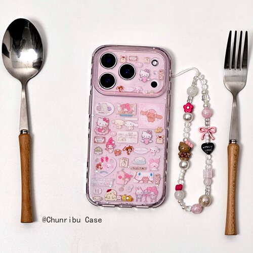 春日部防卫队Fighting｜日韩可爱卡通透粉细闪甜品兔美乐蒂kt猫适用苹果17/16promax手机壳iphone15/14/13