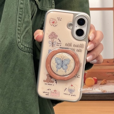春日部防卫队Fighting｜小清新复古风烛台猫咪鲜花适用苹果16promax手机壳360度旋转支架日韩iphone15/14/13