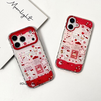 春日部防卫队Fighting｜日韩ins卡通红色kitty手账日记蛋糕星星适用苹果17/16promax手机壳iphone15/14/13