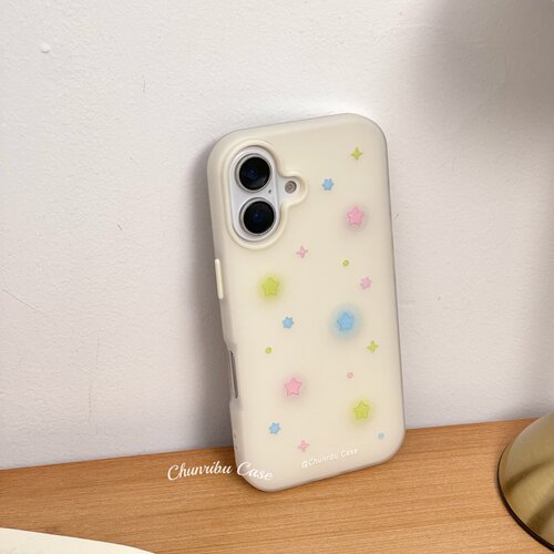 春日部防卫队Fighting｜日韩ins简约晕染彩色星星适用苹果16手机壳磨砂iphone15plus/14promax/13/12/11华为