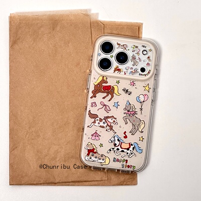 春日部防卫队Fighting｜日韩ins卡通气囊圆边可爱派对小马小清新适用苹果17/16promax手机壳iphone15/14/13