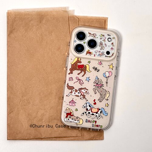 春日部防卫队Fighting｜日韩ins卡通气囊圆边可爱派对小马小清新适用苹果17/16promax手机壳iphone15/14/13