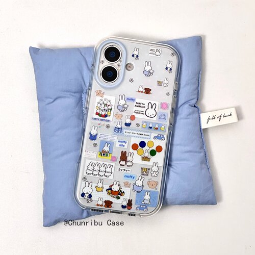 春日部防卫队Fighting｜日韩ins风可爱卡通蓝底彩色气球米菲生日会适用苹果17/16promax手机壳iphone15全包