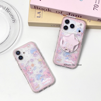 春日部防卫队Fighting｜日韩ins风趣味可爱卡通粉嫩双子星适用苹果17/16promax手机壳磁吸支架iphone15/14/13