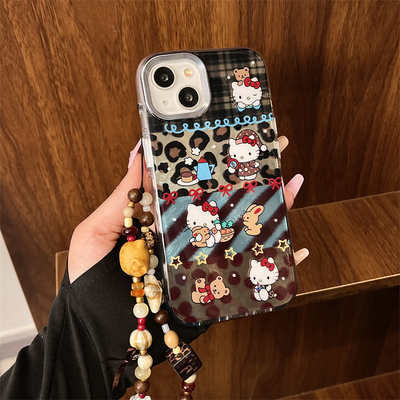 拼接豹纹格纹波点kitty手机壳