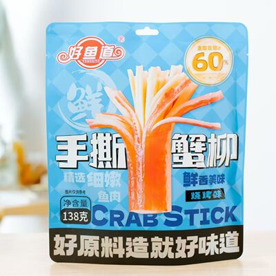 好鱼道手撕蟹柳138g×1包独立包装开袋即食烧烤味鱼糜休闲零食