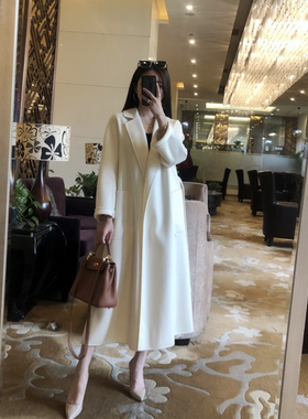 菲芊2025年高端新款labbro白色双面长款羊毛大衣女毛呢外套