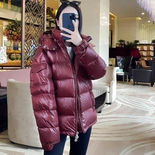 外套 高端亮面羽绒服男女短款 专柜新安哥拉红 MAYA东北冬季