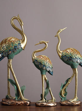 仙鹤彩绘国风客厅电视柜玄关酒柜桌面摆件树脂家居品软装饰品