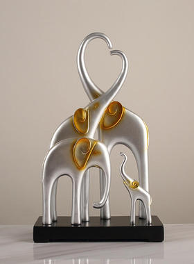 摆件之家大象客厅树脂四口轻奢酒柜玄关电视柜家居装饰品摆设