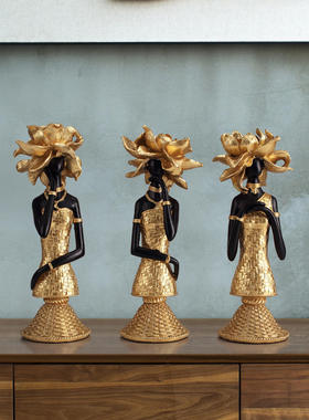 金色编织纹艺术女士摆件客厅装饰品酒柜玄关餐厅酒店电视柜摆设