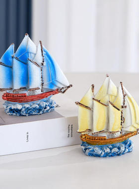 树脂新款摆件小创意家居彩绘装饰品地中海风格小船摆设船模型
