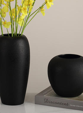 现代简约花瓶高级感摆件复古民宿树脂水培花瓶大口径花器软装摆设