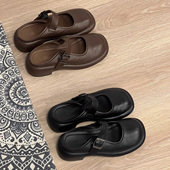 玛丽珍凉拖鞋 法式 休闲懒人小皮鞋 新款 包头半拖女厚底复古2025春季