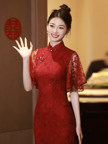 Ципао, вечернее платье, свадебное платье, красная летняя юбка, китайский стиль