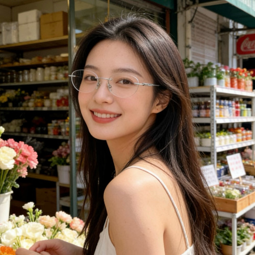 明月小框纯钛无框女生近视眼镜