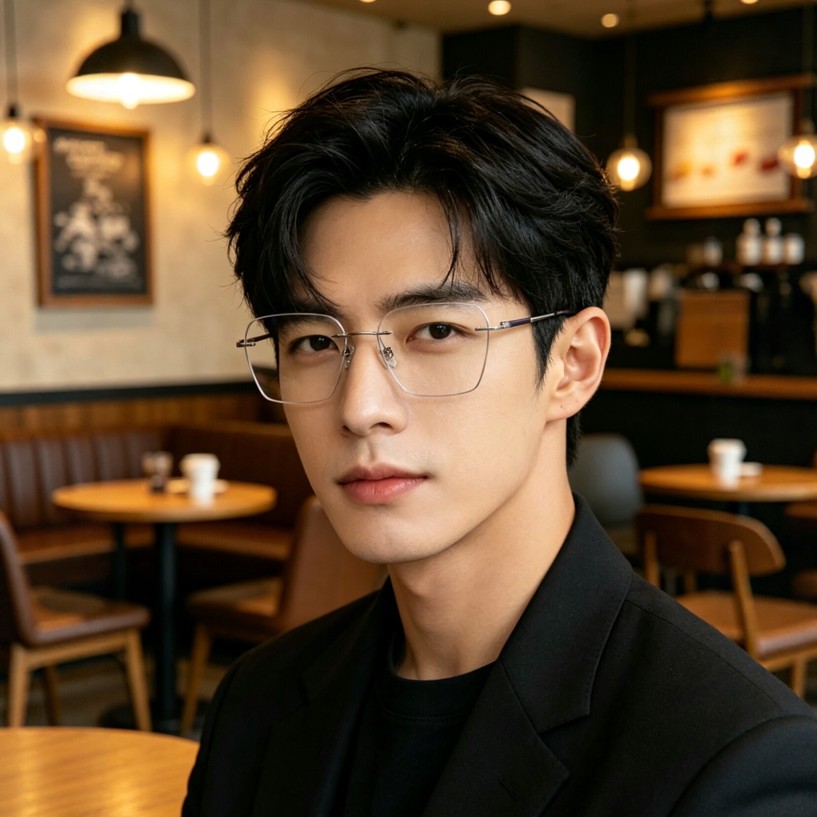 明月/康耐特无框钛架大方框54男女生个性百搭超轻舒适近视光学镜