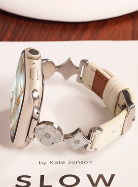 适用iwatch10表带苹果S9手表applewatch8金属四叶草S8拼皮S7女S6