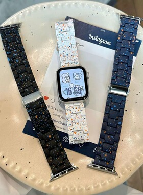 时光泼墨彩点PC表带适用苹果手表iwatch10代987654Ultra/SE