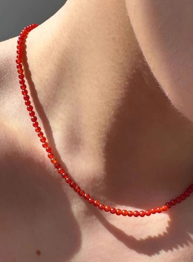天然红玛瑙项链锁骨链