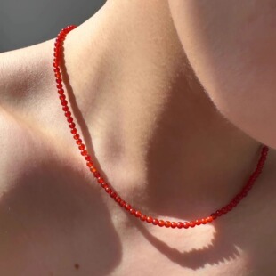 【3MM极细 天然红玛瑙】VividEon 项链红色玛瑙项链红珠子串珠