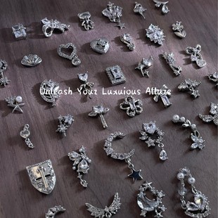 lz新款 饰品 美甲饰品419金属锆石满钻轻奢美甲银白色立体指甲装