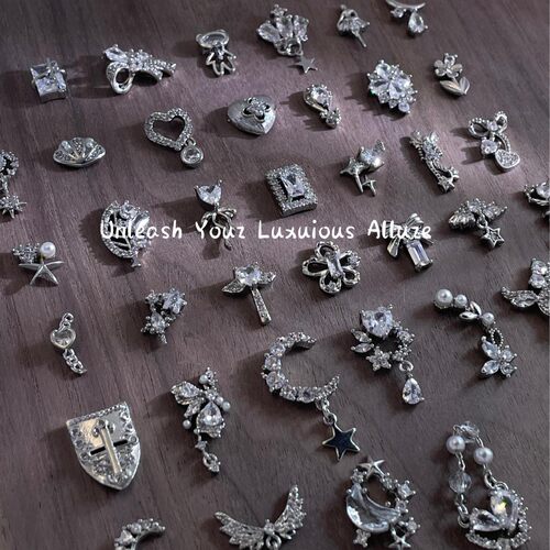 lz新款美甲饰品419金属锆石满钻轻奢美甲银白色立体指甲装饰品
